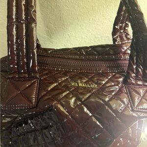 MZ Wallace Glossy Quilted Burgundy Shoulder Bag